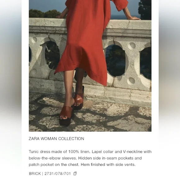 Zara Zw Collection 100% Linen Rust Red Oversized Tunic Dress - Picture 10 of 11